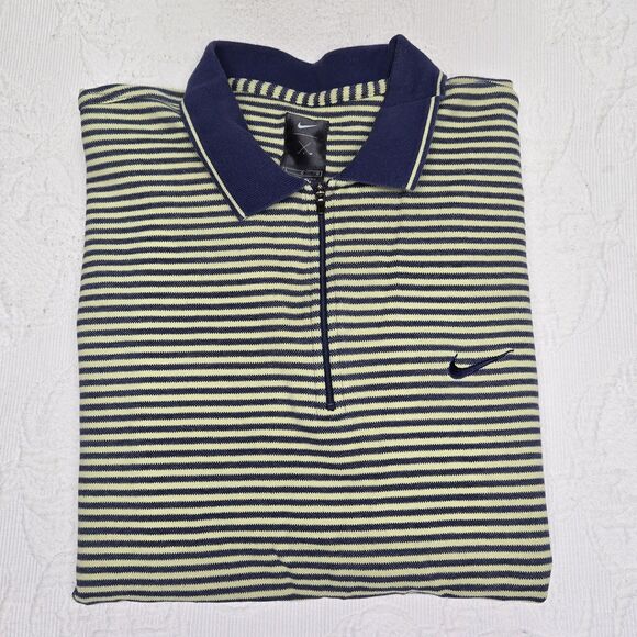 Vintage Tiger Woods Nike Golf  Yin Yang Collard Striped Polo Mens Large Zip Up - Picture 1 of 10